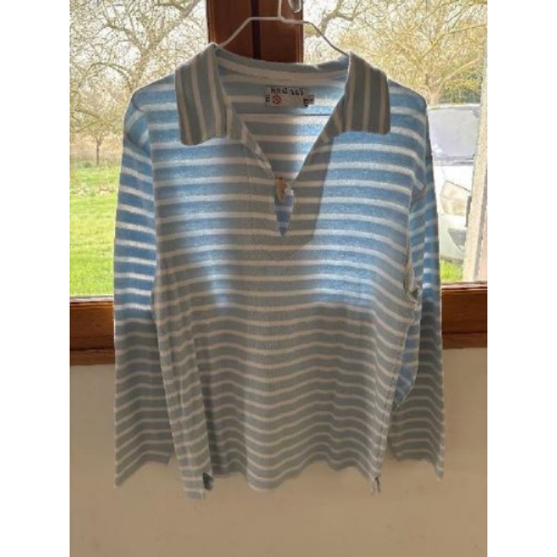 TEE shirt rayé bleu clair et blanc Taille S manches longues
