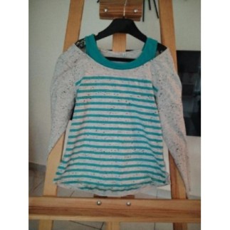 Haut gris et vert fille T12...