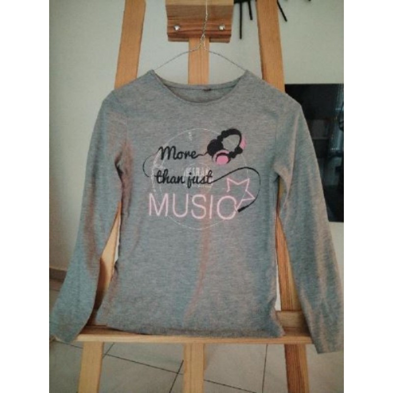 T shirt Manche longue gris avec motif 12ans