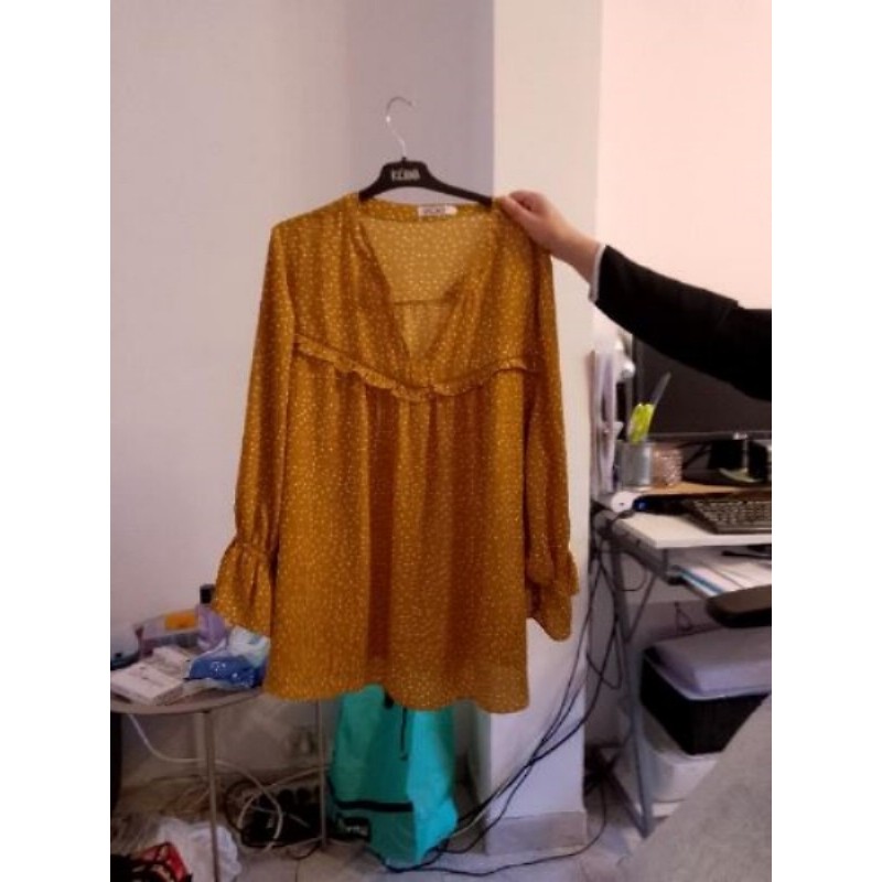 Chemisier moutarde à petits pois blanc XL