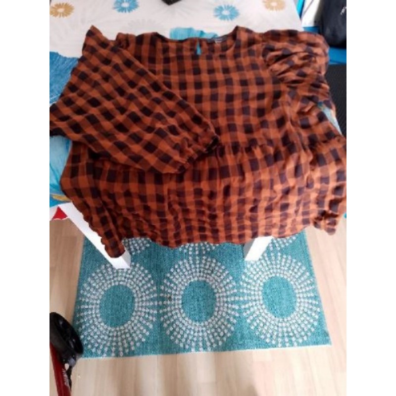 Tunique à carreaux gaufrée marron et noir taille 46 48