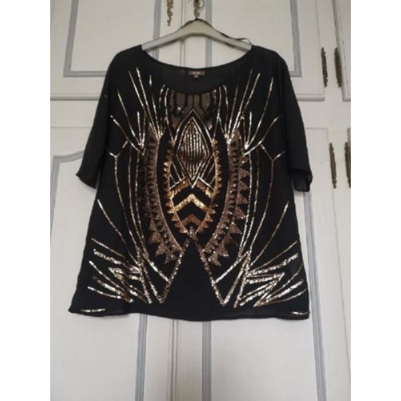 Blouse noire à sequins dorés Grain de Malice Taille 46