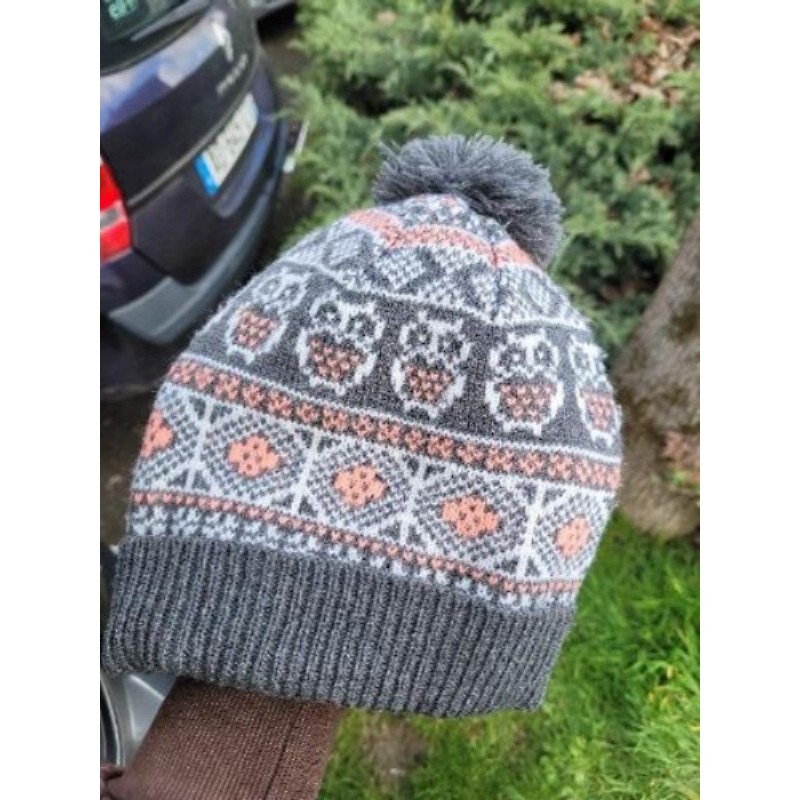 Bonnet chaud gris et rose NEW LOOKQ Taille unique 