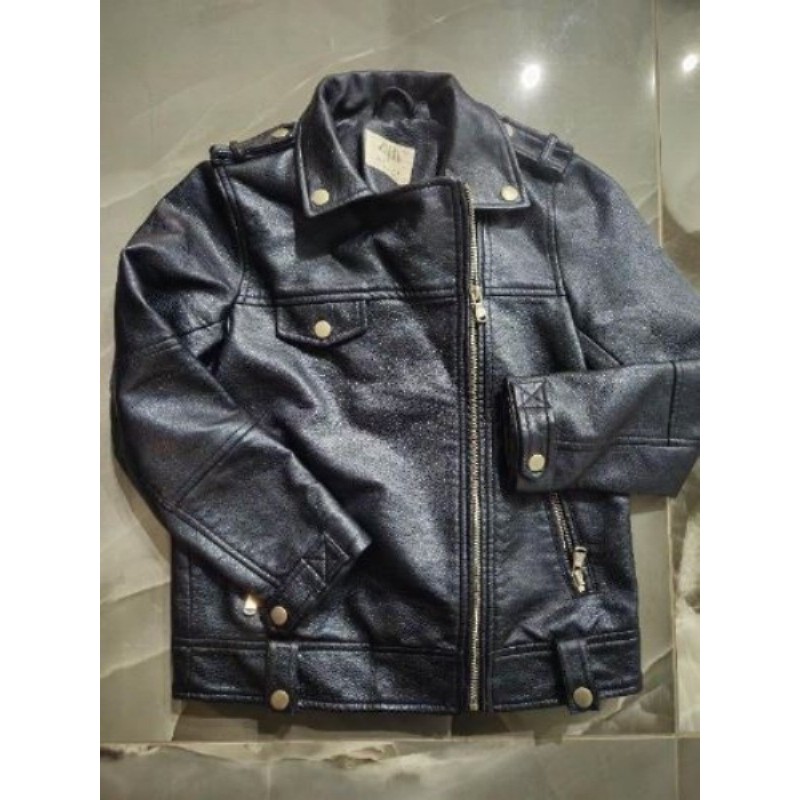 veste simili cuir bleue nuit zara 9 ans MC
