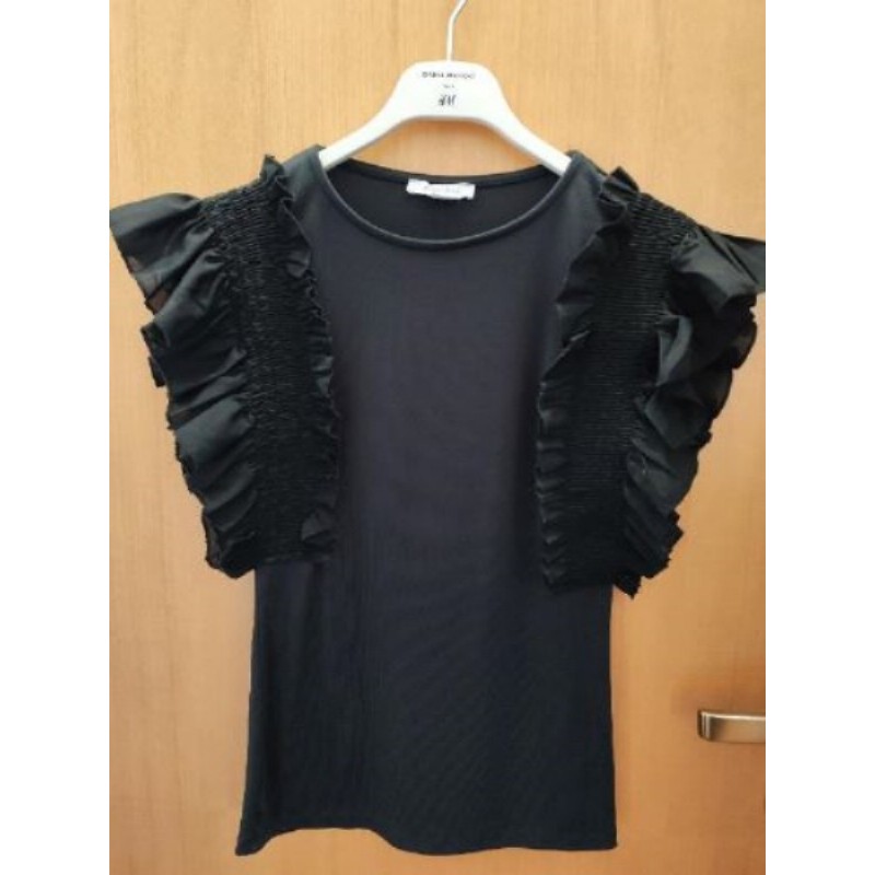 Haut New Yorker noir à frou    S 