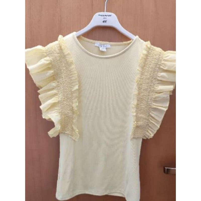 Haut New Yorker jaune à frou   S 