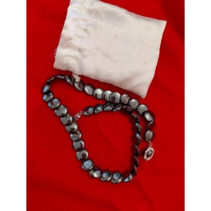 Collier ras de cou pierre plate en Onyx + pochette