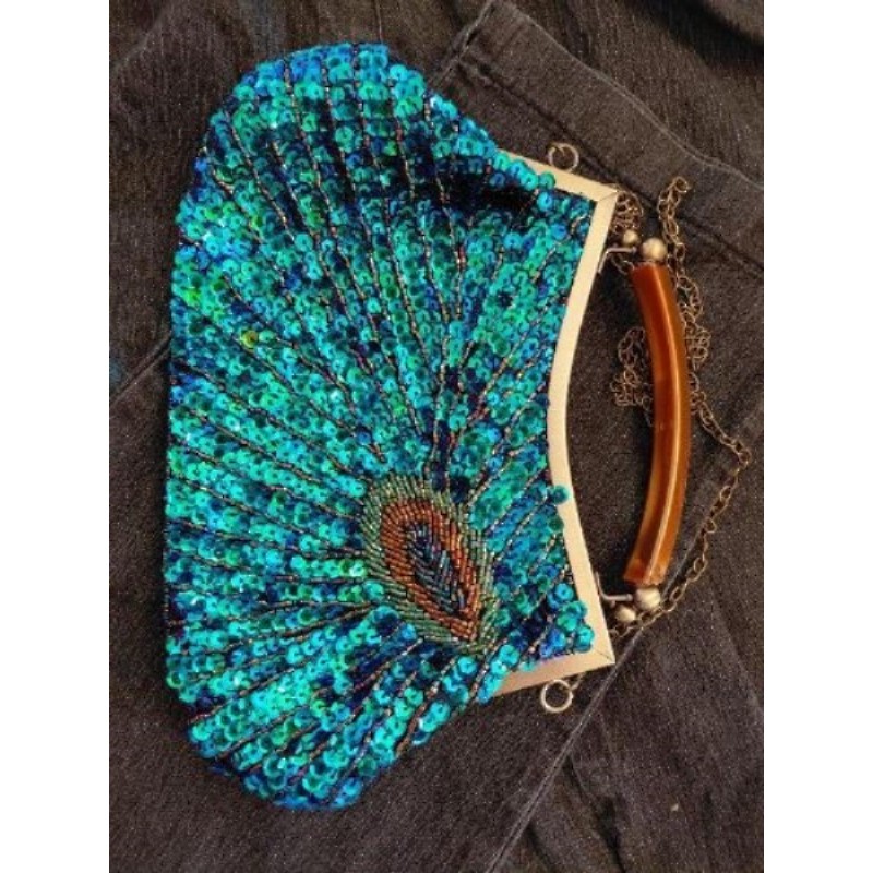 Sac pailleté Paon + chaînette 