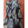 ROBE LONGUE-TAILLE SMOKE-FOND BLEU MARINE-IMPRIME FEUILLAGE-T.38/40