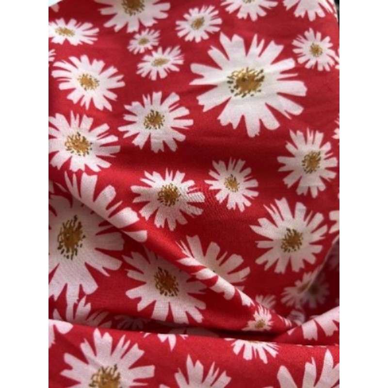 Jupe longue fendue rouge avec marguerites taille S 