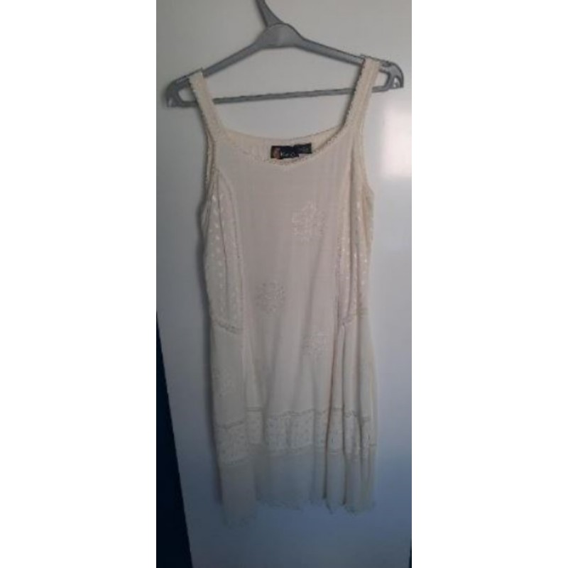 robe brodée à bretelles ivoire KANDJY T1