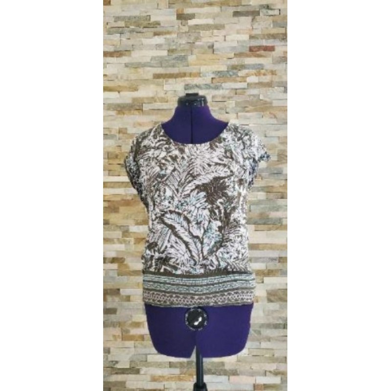 T-shirt col rond devant imprimé blanc, dos kaki PROMOD Taille M