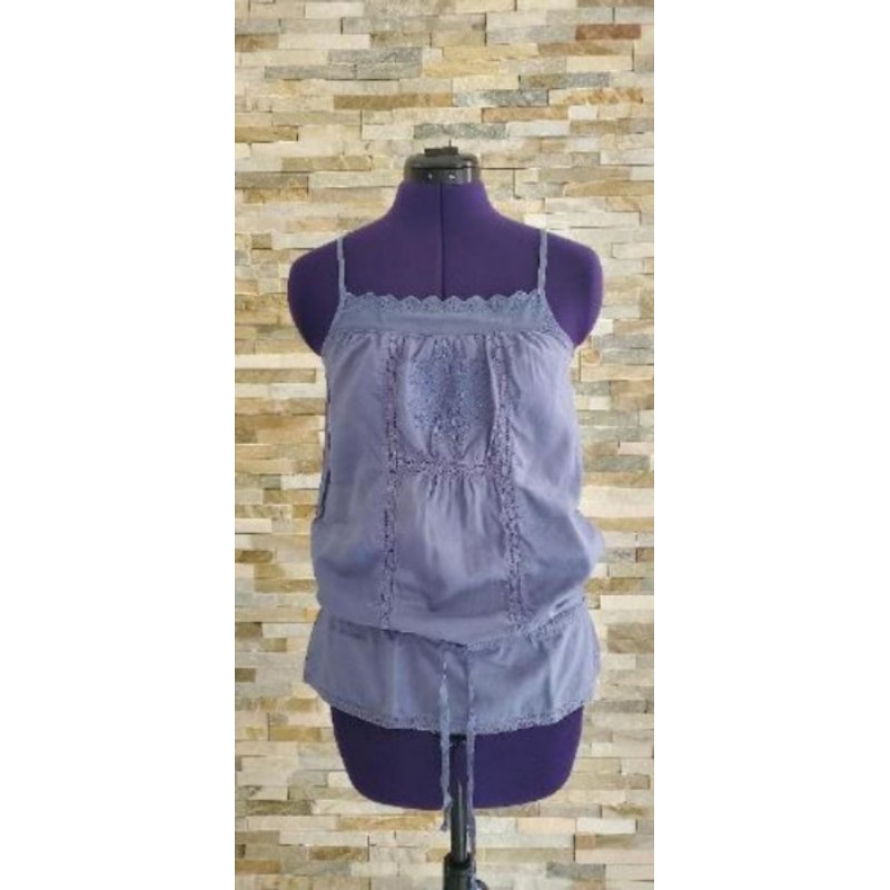 Débardeur dentelle sur col et rosace bleu foncé avec ceinture PIMKIE Taille 36