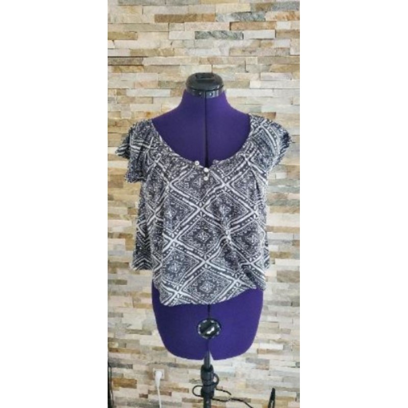 T-shirt motifs losanges Blanc et gris NEW LOOK Taille 10