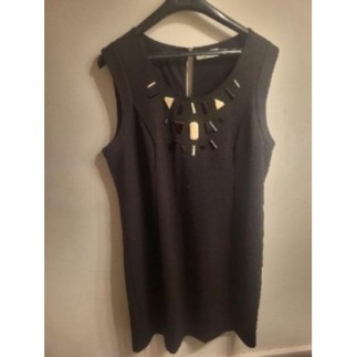 Robe noir a perles beige xl