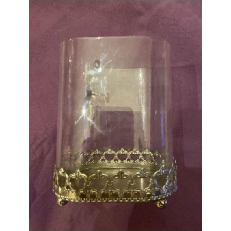 grand pot décoratif verre-métal hauteur 12cm largeur 9 cm