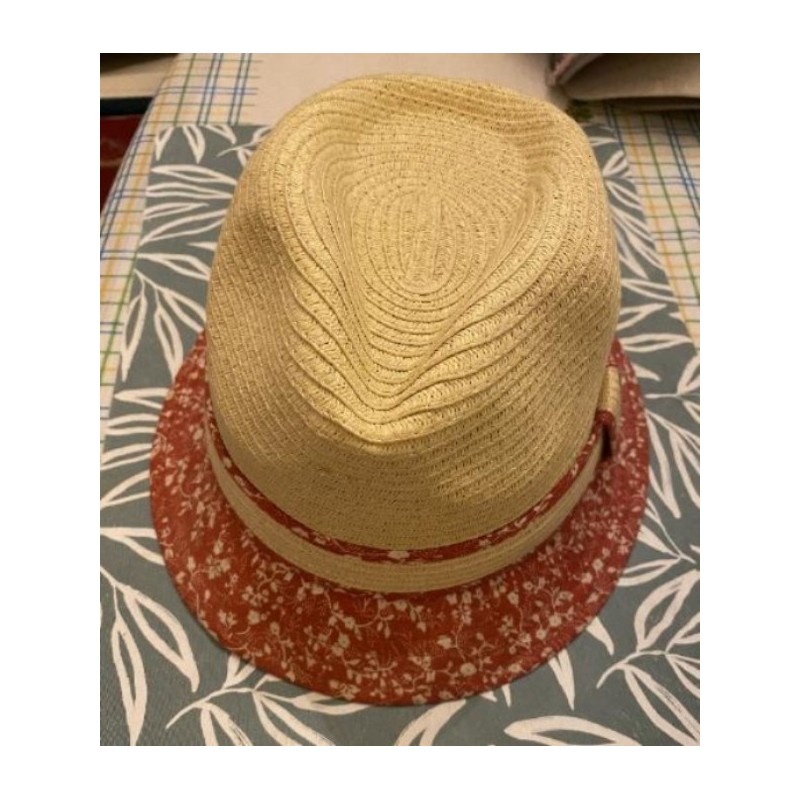 chapeau de paille fleuri rouge taille TU