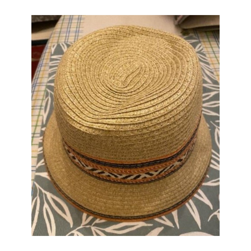 chapeau de paille mixte beige assorti taille 52 LH non porté