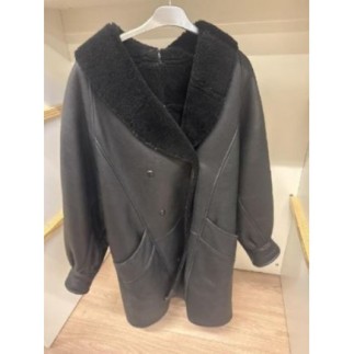 Manteau cuir et peau noir TXL