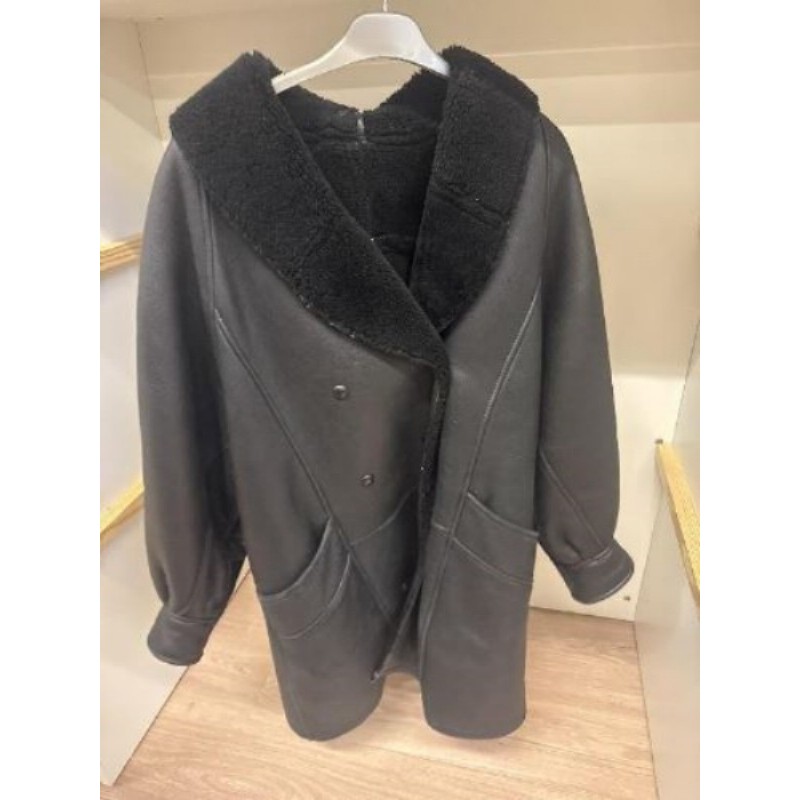 Manteau cuir et peau noir TXL