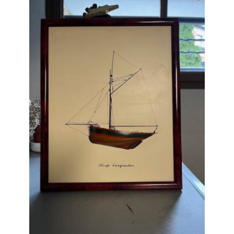 tableau avec coque bateau en bois 32X26