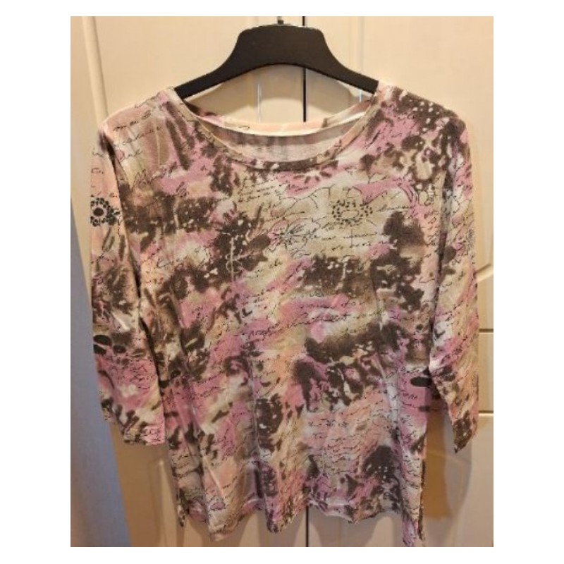 Tee-shirt rose/marron manches 3/4 - T42/44