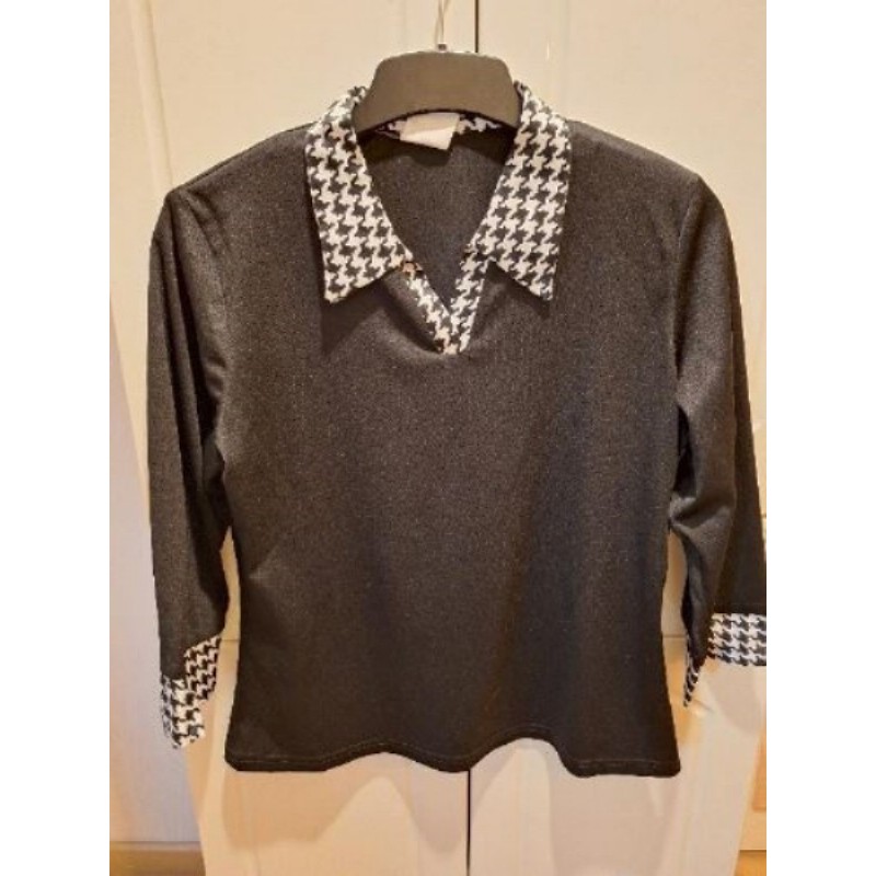 Tee-shirt noir manches motif pied de poule T42/44