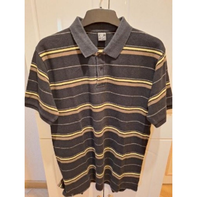 Polo GO SPORT noir à rayures jaunes et marron - T M