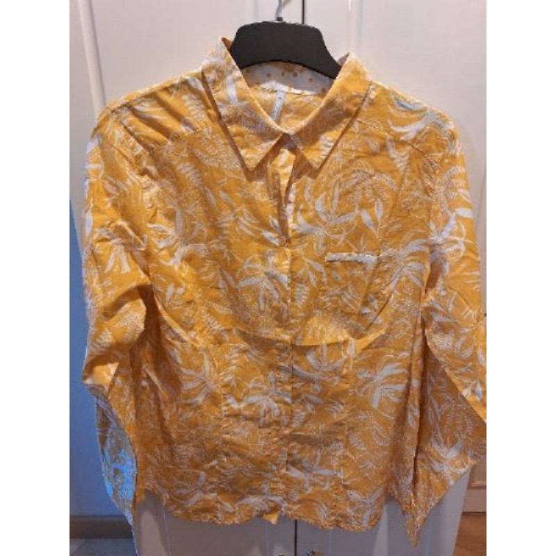 Corsage ML Blanche Porte palmiers jaune et blanc T42