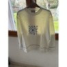 Sweat beige brodé fleurs coton