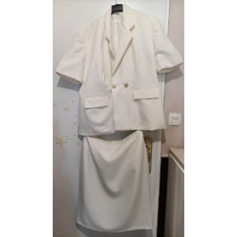 Tailleur blanc cassé (veste manche courte et jupe) - Taille 46