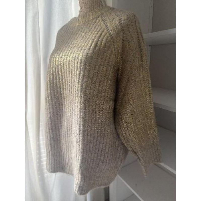 Pull grosse maille neuf Zara beige et doré taille M/L