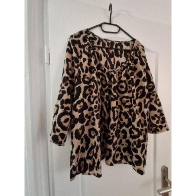 BLOUSE LEOPARD MANCHE 3/4 T. L