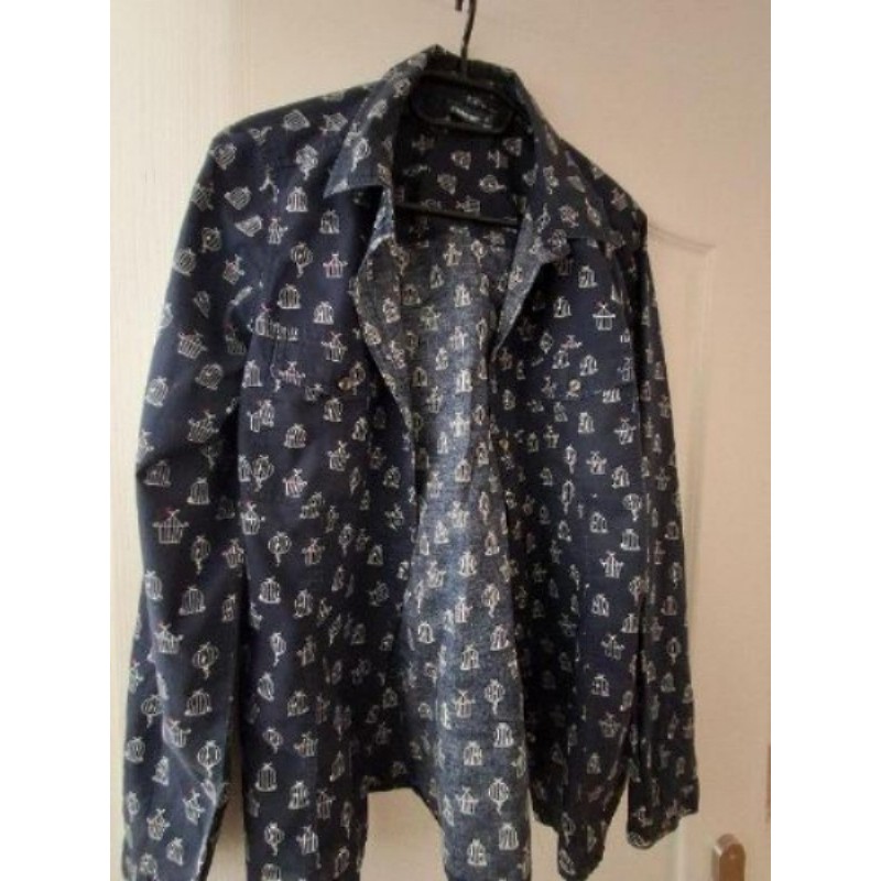 CHEMISIER MARINE T.40 MOTIFS BLANCS COTON