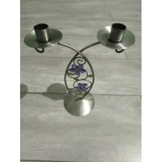 Bougeoir Etain fleurs 