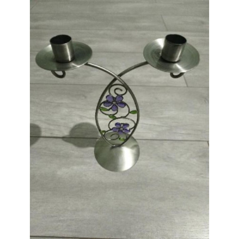 Bougeoir Etain fleurs 