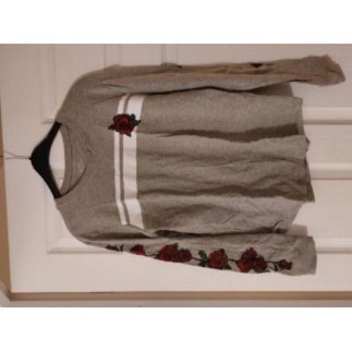 Tee Shirt Femme Gris Fleus...