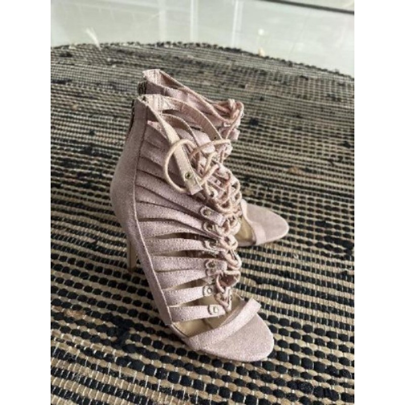 Chaussures à talons hauts roses pales et lacets, Juste fan, T38