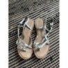 Sandalettes argentée en cuir, véritable, T. 38.