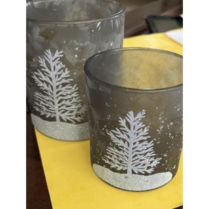Lot Bougeoirs sapin gris argenté 