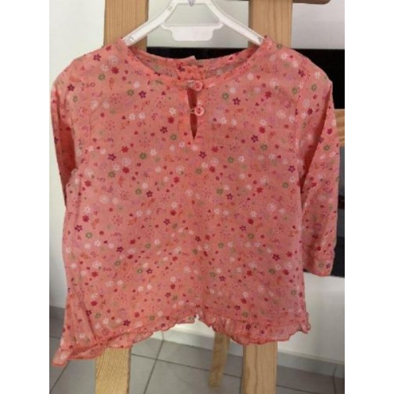 T-shirt manche longue rose fleurs - 18 mois 