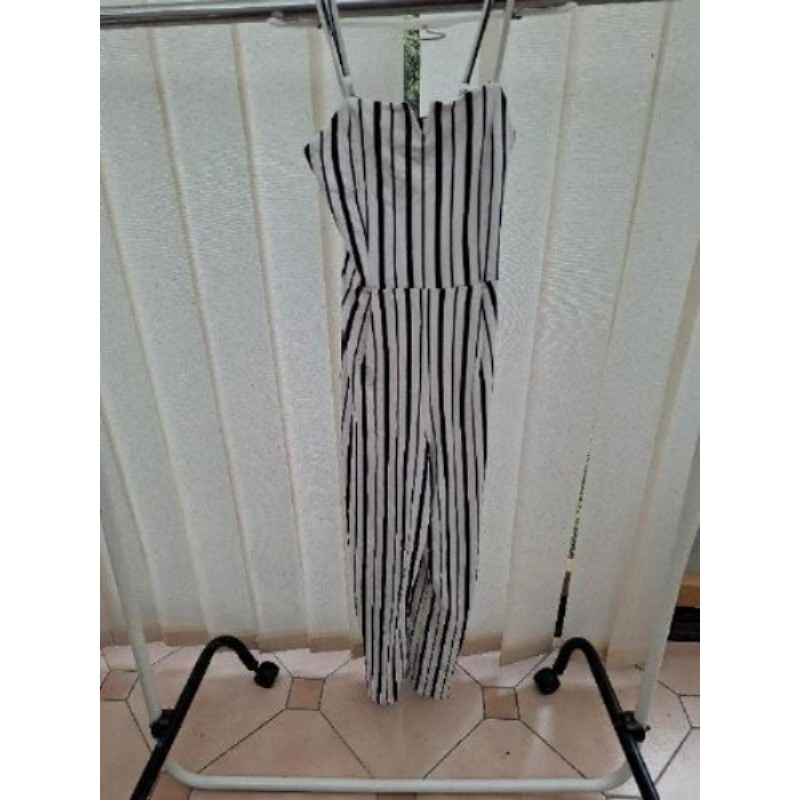 COMBI PANTALON BLANC RAYE MARINE BERSHKA XS