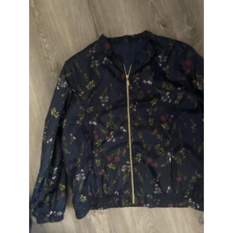 Blouson style chinois bleu avec fleurs taille l