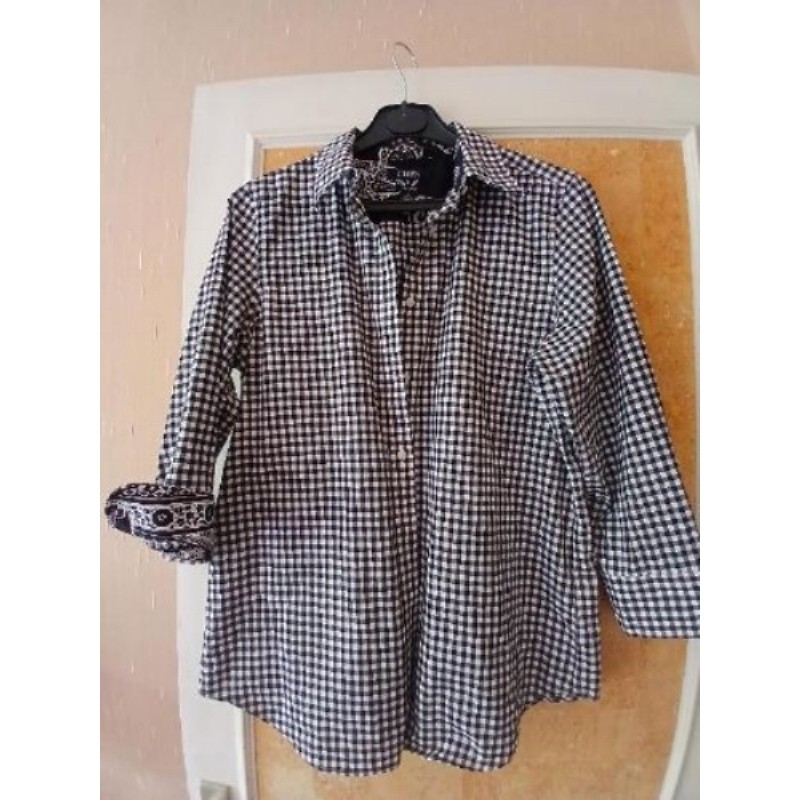 chemisier vichy noir et blanc taille M manches à revers imprimé