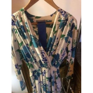 Robe soie à fleurs Bleu...