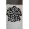Chemise manches courtes PIMKIE taille 40. Crop top, motifs fleurs noir, blanc, orange. Très bon état