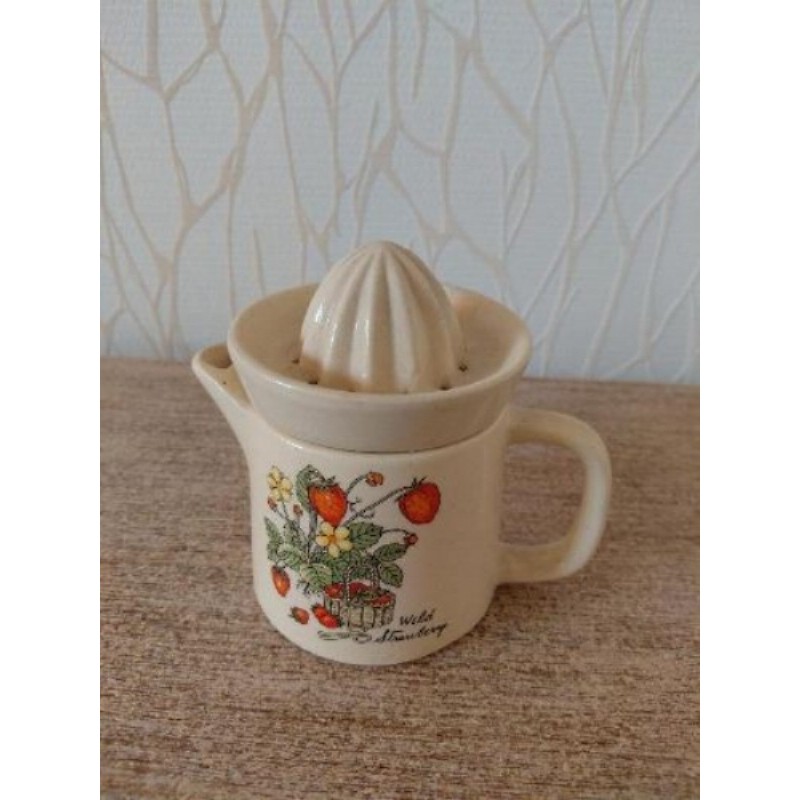 Presse-citron vintage en céramique - Décor fraise des bois