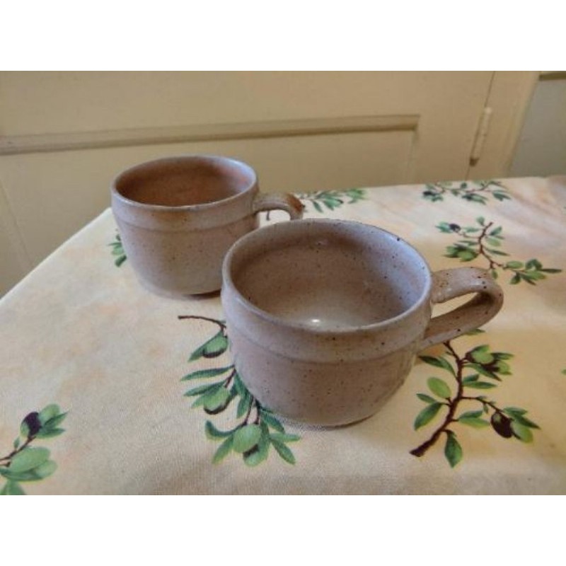 Lot de 2 tasses à café en grès du marais + 2 soucoupes