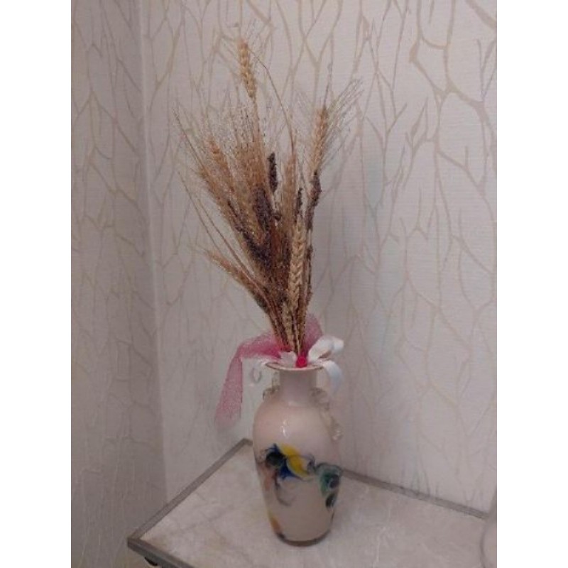 Vase artisanal en verre marbré + Bouquet de blé et lavande