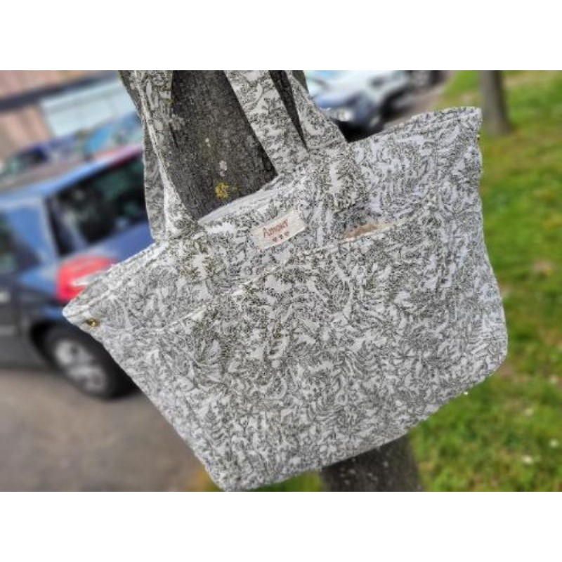 Sac à main en tissus kaki et blanc 